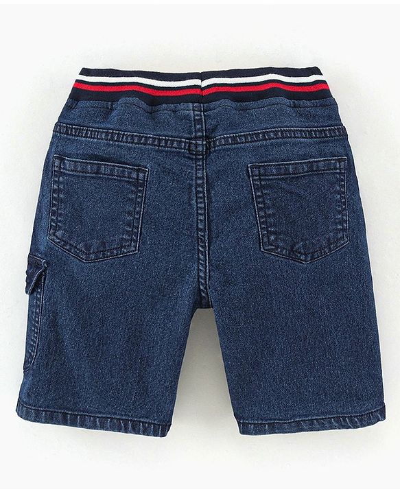 Babyhug Cotton Above Knee Length Washed Denim Bermuda Text Print - Dark Blue