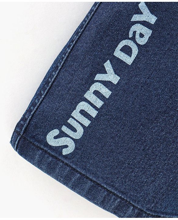 Babyhug Cotton Above Knee Length Washed Denim Bermuda Text Print - Dark Blue