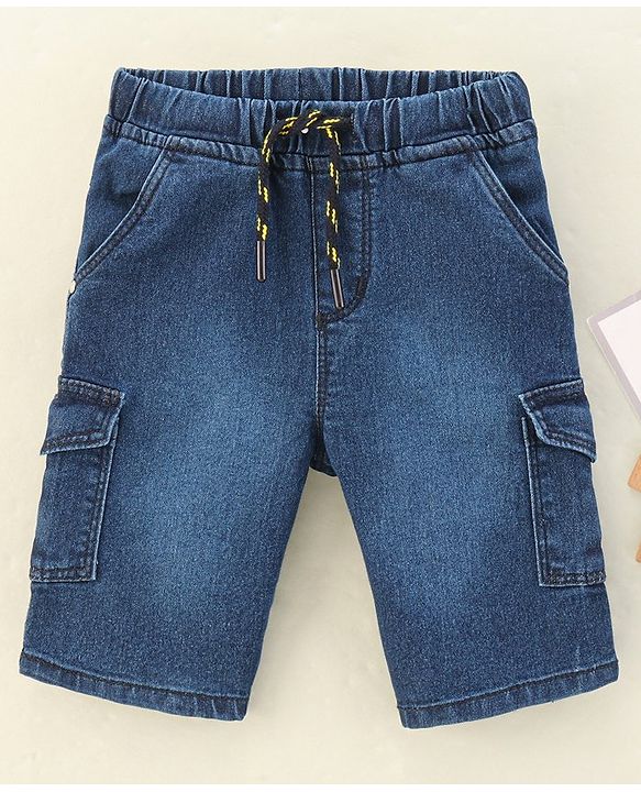 Babyhug Knee Length Washed Denim Jamaican Shorts - Dark Blue