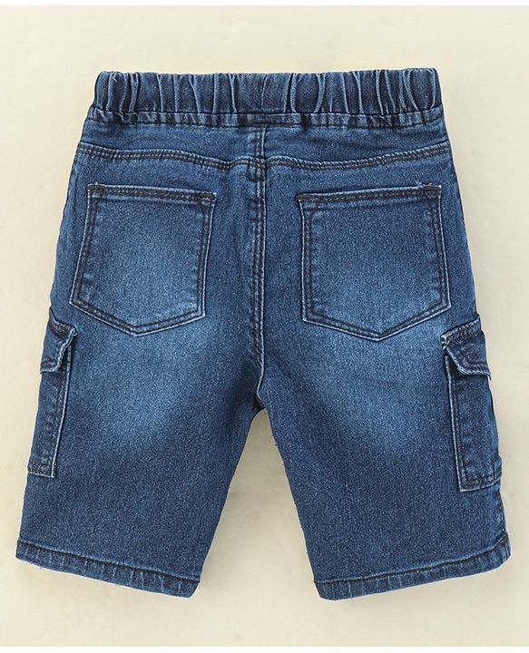 Babyhug Knee Length Washed Denim Jamaican Shorts - Dark Blue