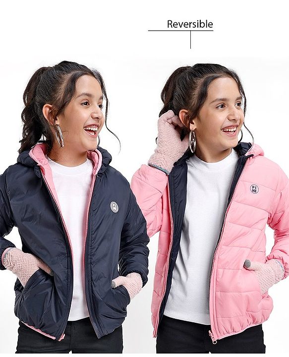 Pine Kids Full Sleeves Solid Padded Reversible Jacket with Hood & Travelling Pouch - Multicolour