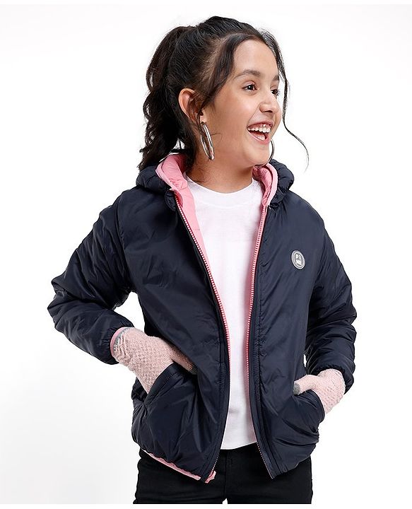 Pine Kids Full Sleeves Solid Padded Reversible Jacket with Hood & Travelling Pouch - Multicolour