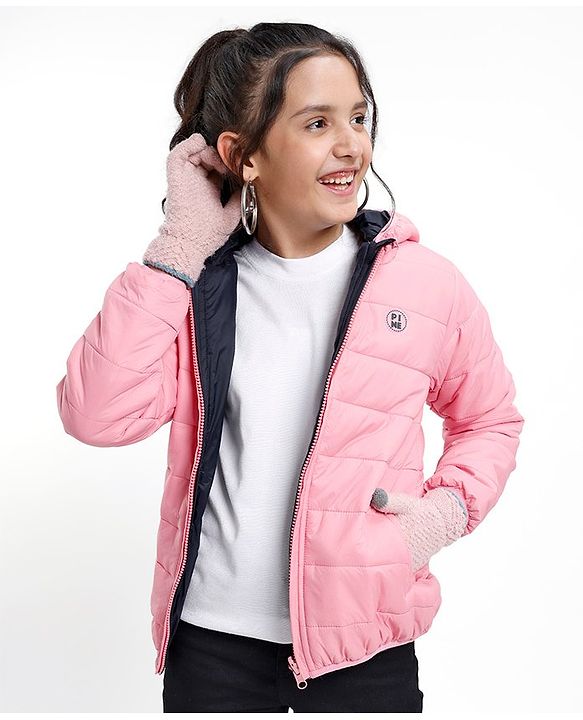 Pine Kids Full Sleeves Solid Padded Reversible Jacket with Hood & Travelling Pouch - Multicolour