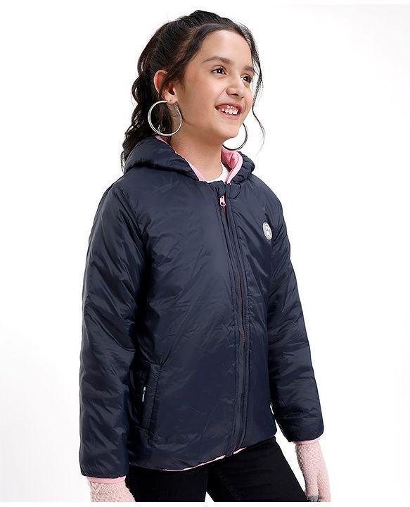 Pine Kids Full Sleeves Solid Padded Reversible Jacket with Hood & Travelling Pouch - Multicolour
