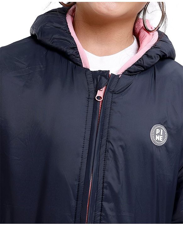 Pine Kids Full Sleeves Solid Padded Reversible Jacket with Hood & Travelling Pouch - Multicolour