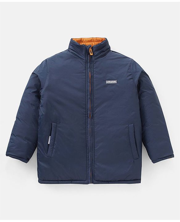 Pine Kids Full Sleeves Reversible Padded Jacket with Travelling Pouch - Yellow Navy Blue