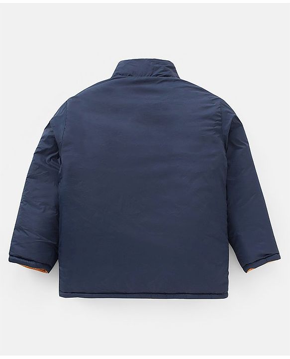 Pine Kids Full Sleeves Reversible Padded Jacket with Travelling Pouch - Yellow Navy Blue