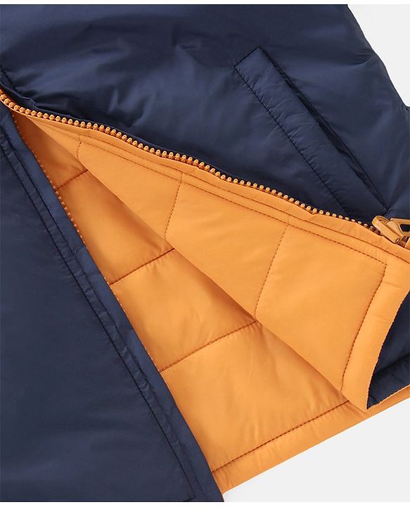 Pine Kids Full Sleeves Reversible Padded Jacket with Travelling Pouch - Yellow Navy Blue