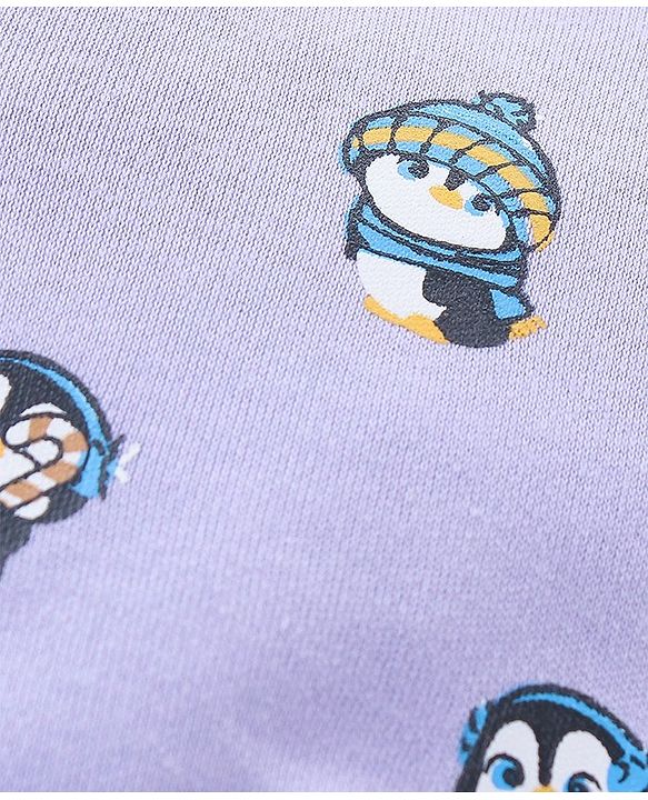 Babyhug 100% Cotton Cap Penguin Print Purple - Diameter 16 cm
