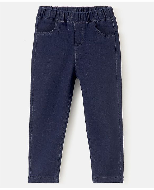Babyhug Denim Full Length Stretchable Jeggings Solid Color - Blue