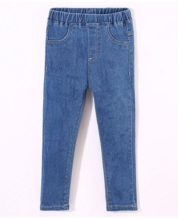 Babyhug  Denim Full Length Stretchable Jeggings Solid Color - Blue