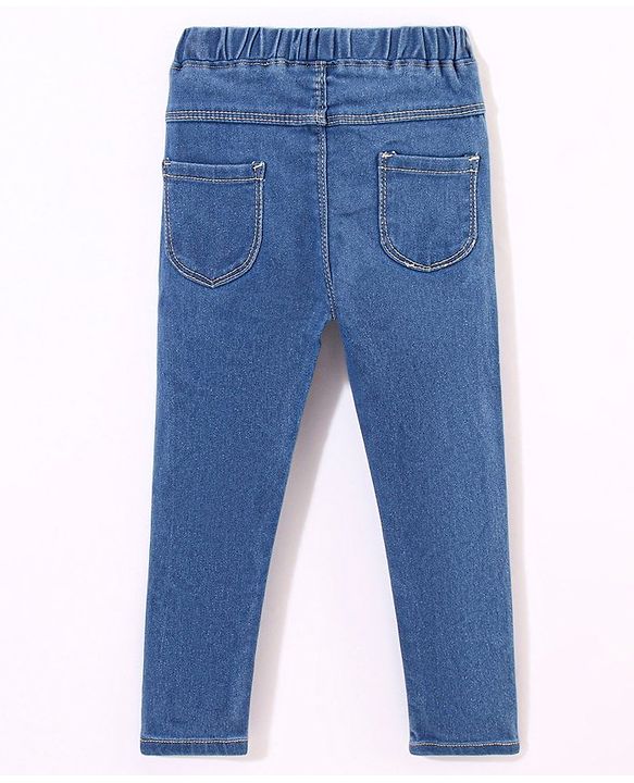 Babyhug  Denim Full Length Stretchable Jeggings Solid Color - Blue
