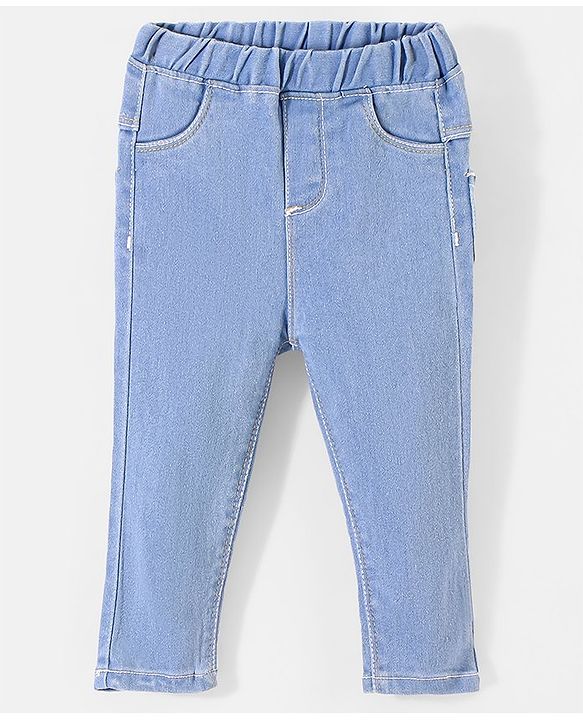 Babyhug  Denim Full Length Stretchable Jeggings Solid Color - Blue