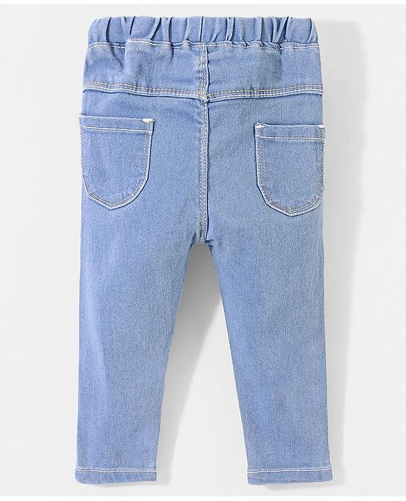 Babyhug  Denim Full Length Stretchable Jeggings Solid Color - Blue