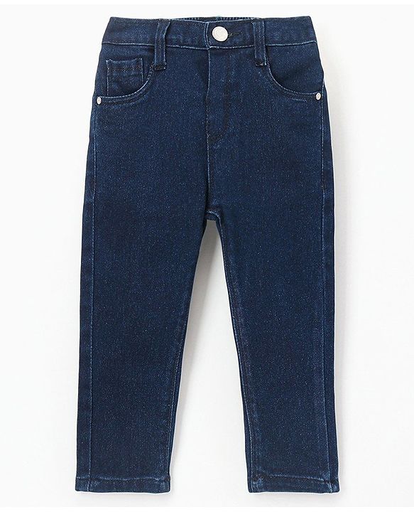 Babyhug Cotton Full Length Denim Jeans - Dark Blue