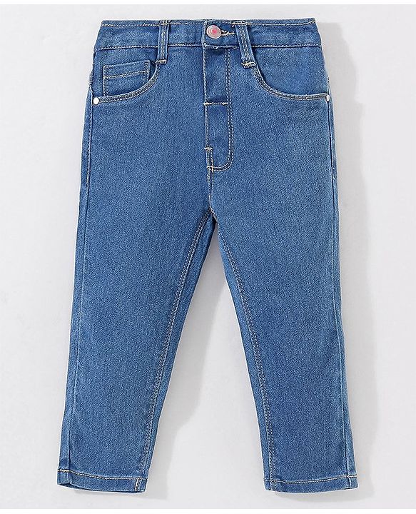 Babyhug Cotton Full Length Stretchable Denim Jeans - Medium Blue