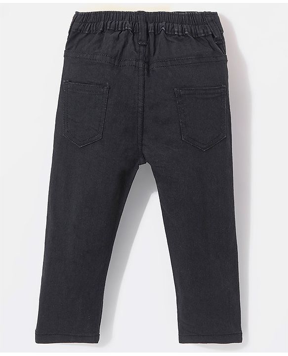 Babyhug Cotton Full Length Stretchable Washed Denim Jeans  Fly With Zipper -  Black