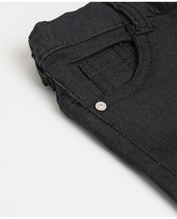 Babyhug Cotton Full Length Stretchable Washed Denim Jeans  Fly With Zipper -  Black