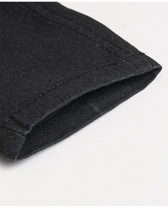 Babyhug Cotton Full Length Stretchable Washed Denim Jeans  Fly With Zipper -  Black