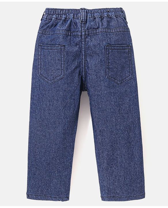 Babyhug Denim Full Length Stretchable Jeans Solid Color  With Mock Fly  - Dark Blue