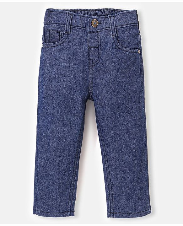 Babyhug Denim Full Length Stretchable Jeans Solid Color   Fly With Zipper -  Dark Blue