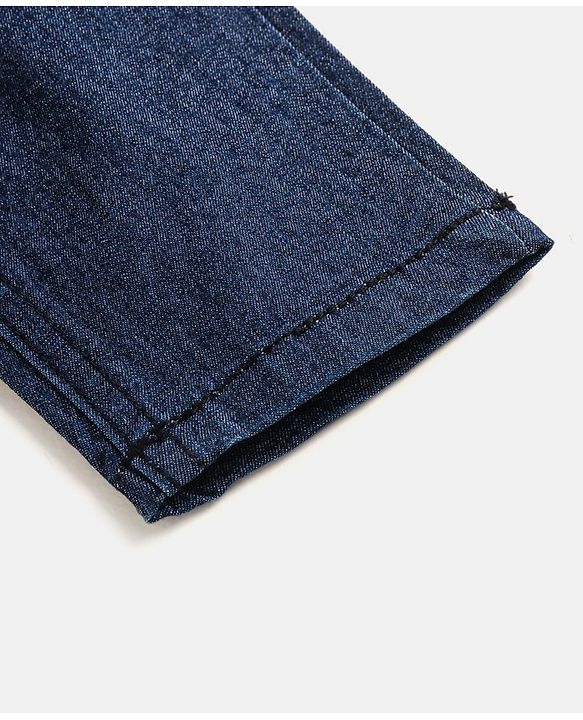 Babyhug Denim Full Length Stretchable Jeans Solid Color   Fly With Zipper -  Dark Blue