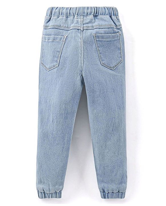 Babyhug Cotton Full Length Washed Stretch Denim Jogger Solid - Light Blue