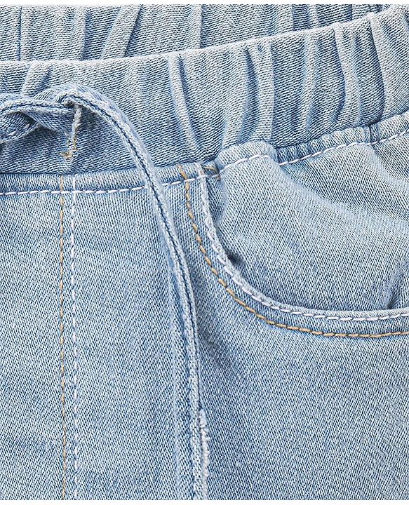 Babyhug Cotton Full Length Washed Stretch Denim Jogger Solid - Light Blue