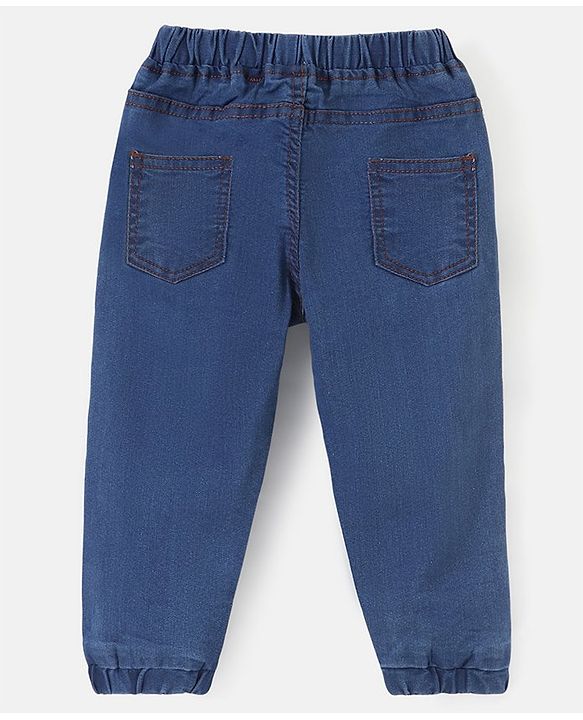 Babyhug Denim Full Length Joggers Solid Colour - Medium Blue