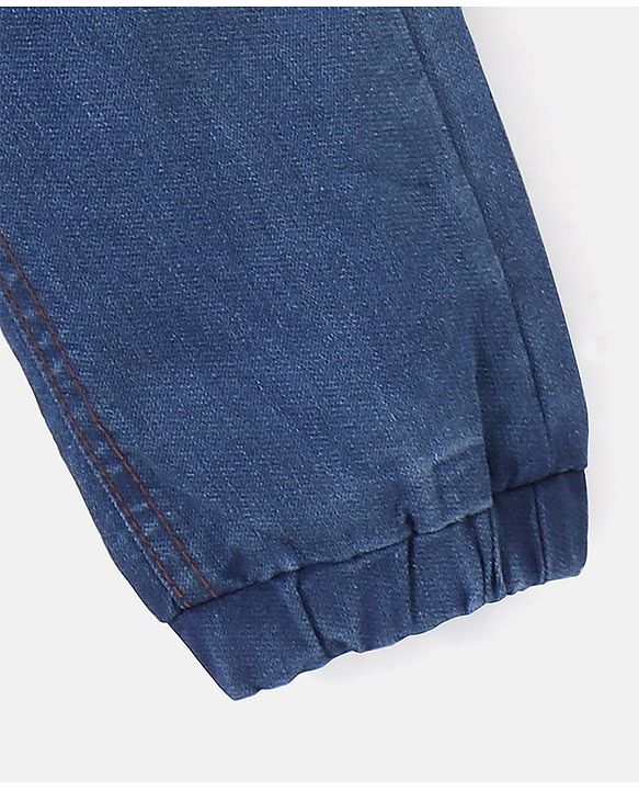 Babyhug Denim Full Length Joggers Solid Colour - Medium Blue
