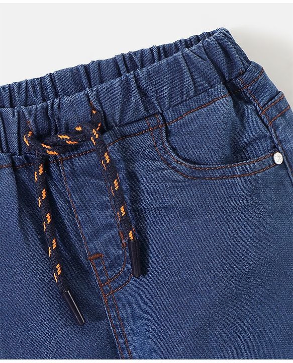 Babyhug Denim Full Length Joggers Solid Colour - Medium Blue