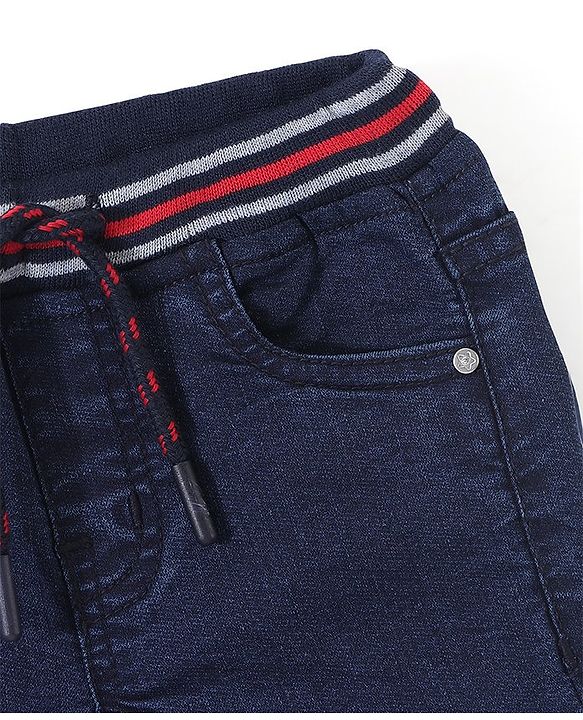 Babyhug Cotton Stretchable Full Length Washed Joggers - Dark Blue