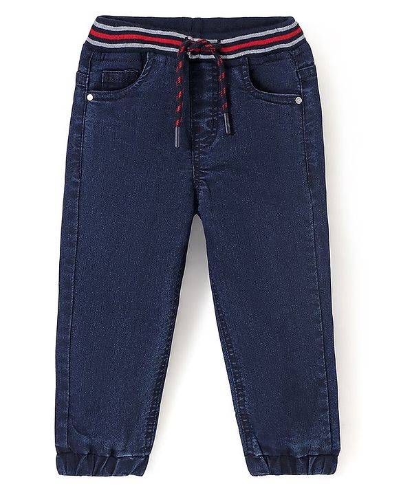 Babyhug Cotton Stretchable Full Length Washed Joggers - Dark Blue