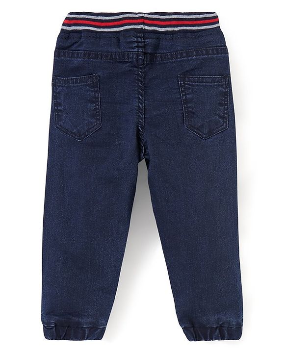 Babyhug Cotton Stretchable Full Length Washed Joggers - Dark Blue