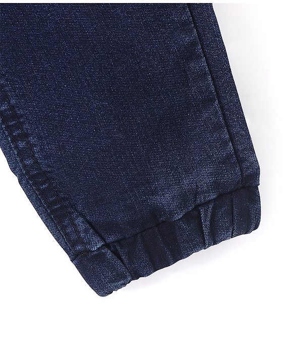 Babyhug Cotton Stretchable Full Length Washed Joggers - Dark Blue