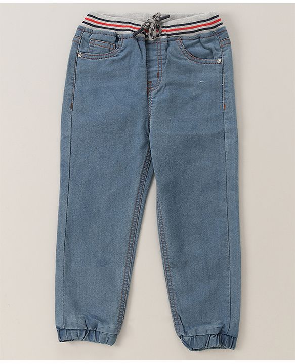 Babyhug Cotton Stretchable Full Length Washed Joggers - Dark Blue
