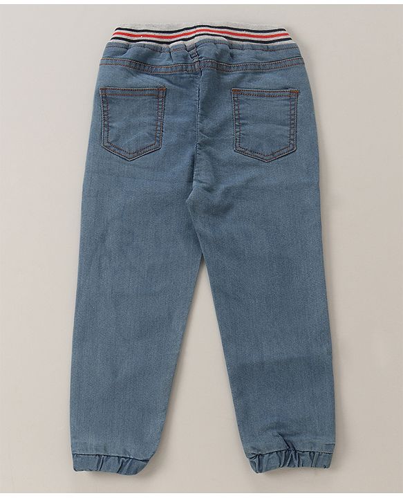 Babyhug Cotton Stretchable Full Length Washed Joggers - Dark Blue