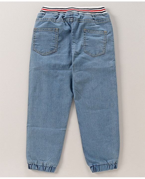 Babyhug Cotton Stretchable Full Length Washed Joggers - Dark Blue