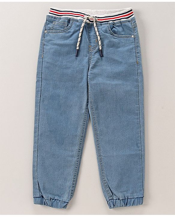 Babyhug Cotton Full Length Washed Joggers With Ribbed Waist (Colour May Vary)