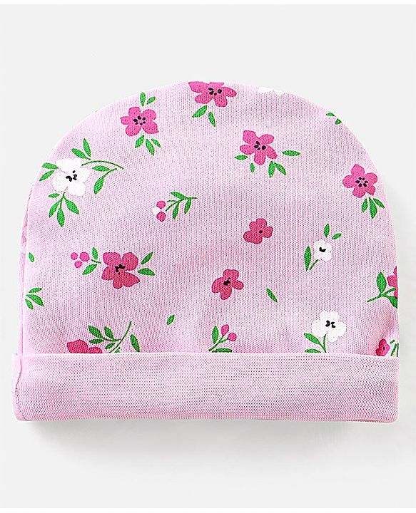 Babyhug 100% Cotton Cap Mittens & Booties Set Floral Print - Diameter 11.5 cm
