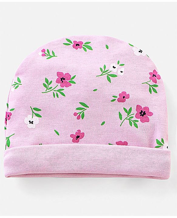 Babyhug 100% Cotton Cap Mittens & Booties Set Floral Print - Diameter 11.5 cm