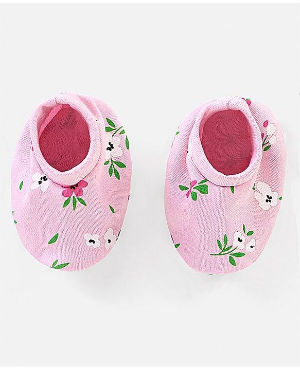 Babyhug 100% Cotton Cap Mittens & Booties Set Floral Print - Diameter 11.5 cm