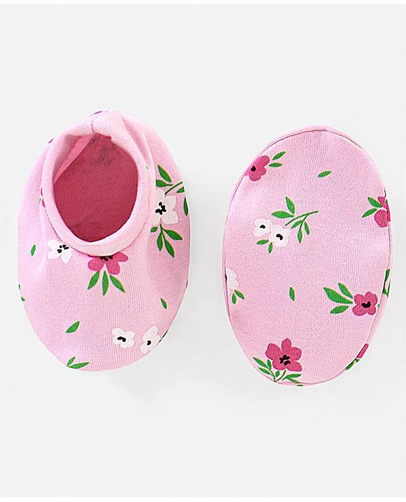 Babyhug 100% Cotton Cap Mittens & Booties Set Floral Print - Diameter 11.5 cm