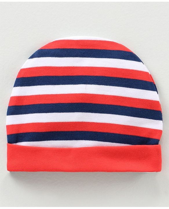 Babyhug 100% Cotton Cap Mittens & Booties Striped Red -  Diameter 12 cm