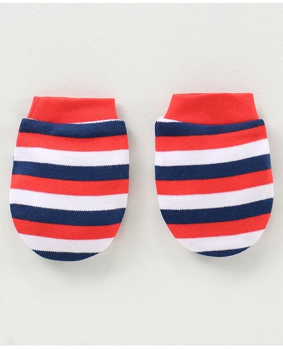 Babyhug 100% Cotton Cap Mittens & Booties Striped Red -  Diameter 12 cm
