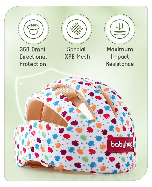 Babyhug Premium Baby Safety Apple Print Helmet - Multicolour