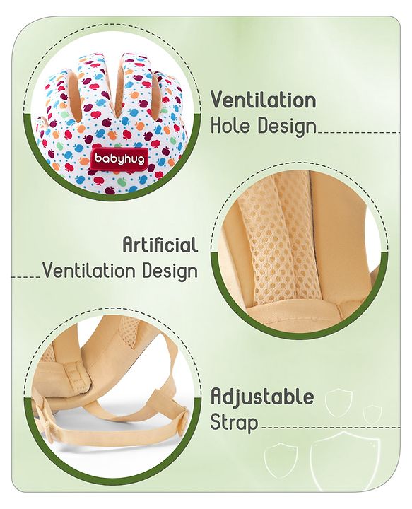 Babyhug Premium Baby Safety Apple Print Helmet - Multicolour