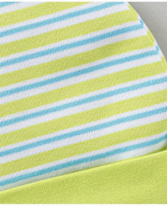 Babyhug 100% Cotton Cap Mittens & Booties Striped Green - Cap Diameter 10.5 cm