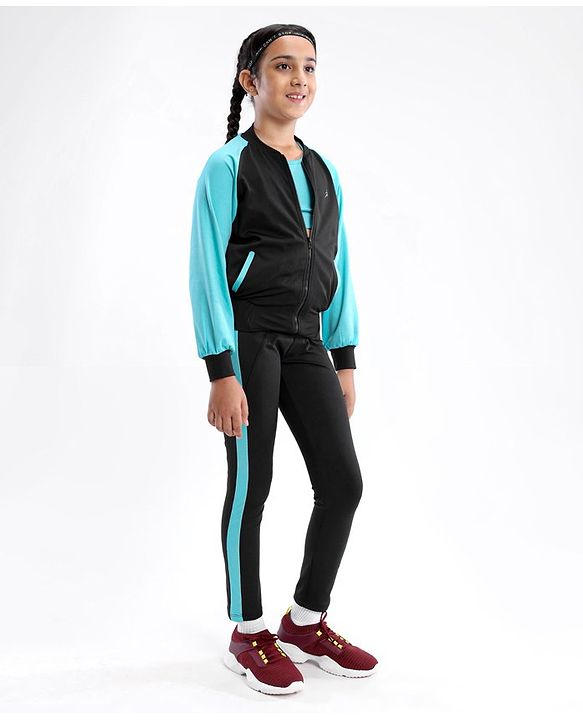 Pine Active High Stretch Breathable Sports Bra Jacket and Leggings 3 Pieces Set - Blue