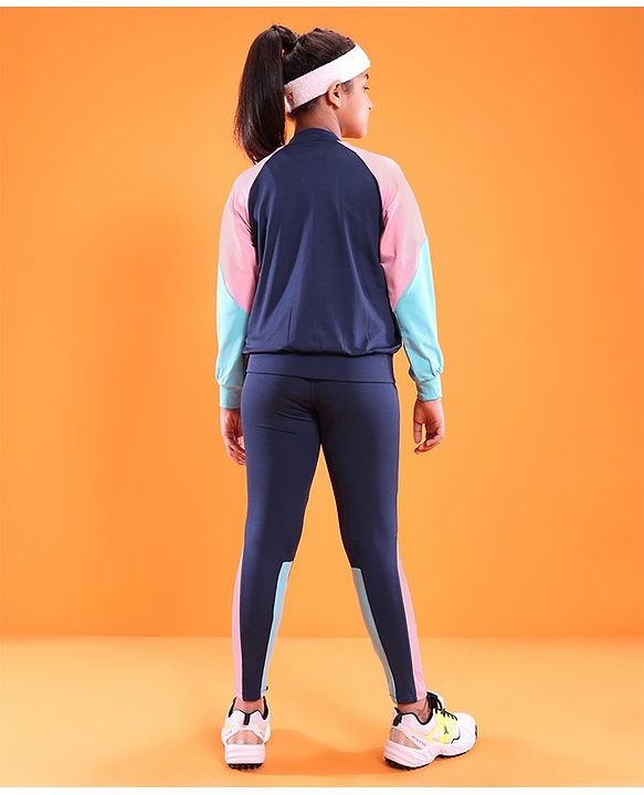 Pine Active High Stretch Breathable Sports Bra Jacket and Leggings 3 Pieces Set - Pink Blue